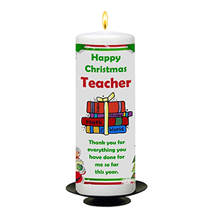 Personalised Christmas Teacher Candle Gift - Waving Elf